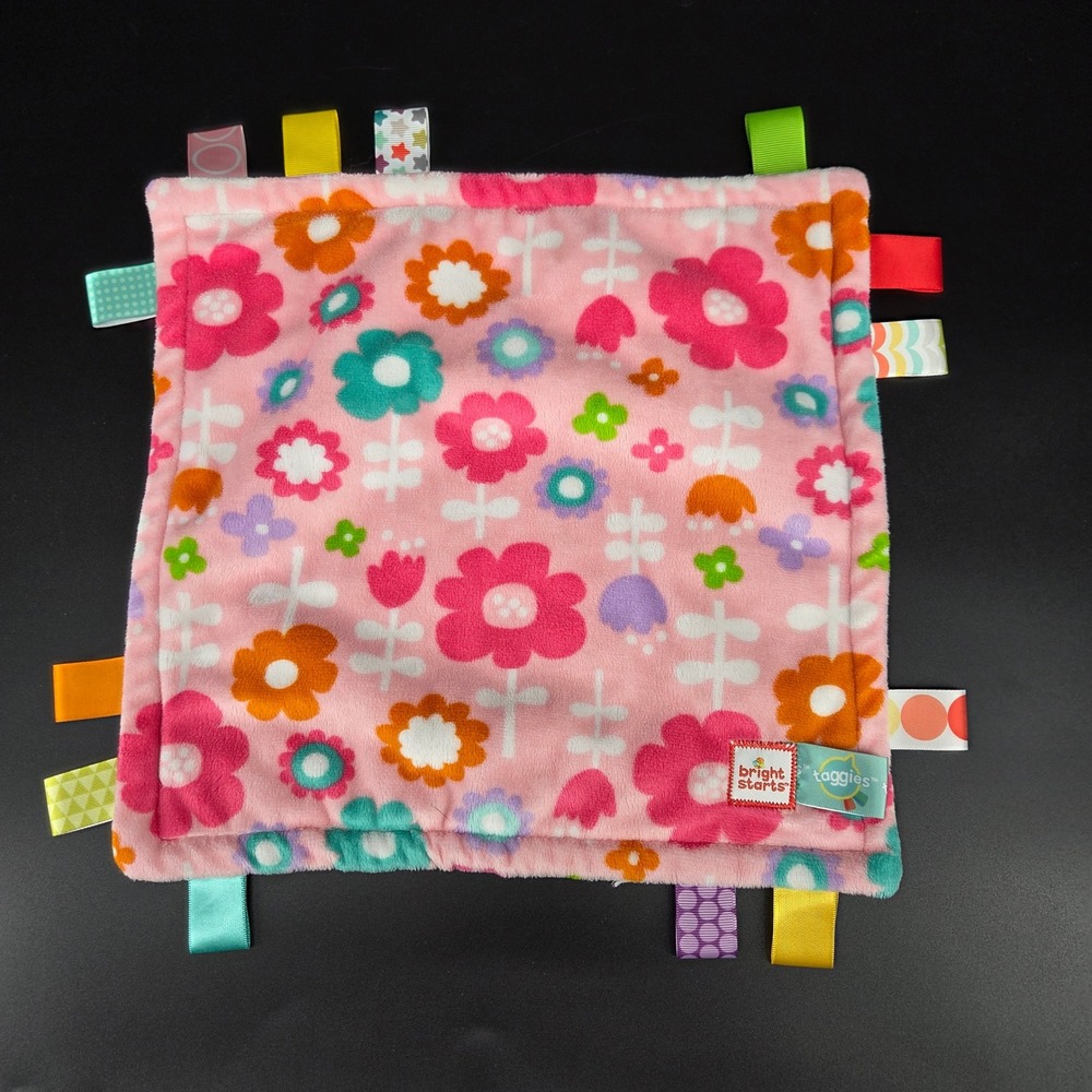 Bright Starts Taggies Pink Floral Purple Plush Baby Security Blanket Lovey Toy